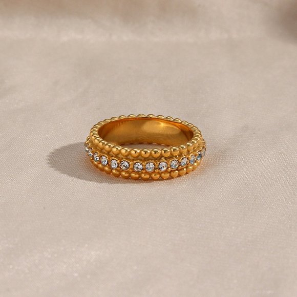 18K Gold Plated‎ Beaded Zircon Eternity Ring Stainless Steel - Picture 4 of 8
